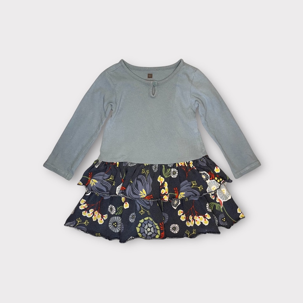 Tea Collection Blue Tiered Floral Bottom Dress